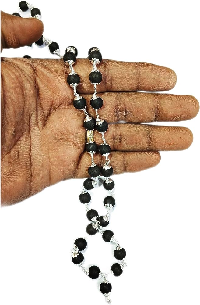 Karungali Mala 54+1 Beads, 6 mm Short Blackwood Mala with Silver Cap Unisex